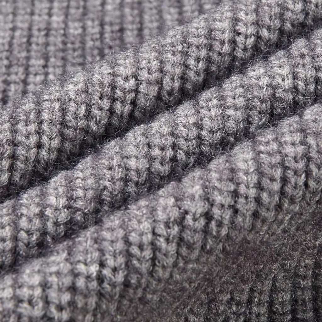 Full-Zip Ribbed Knit Cardigan Stand Collar for Men