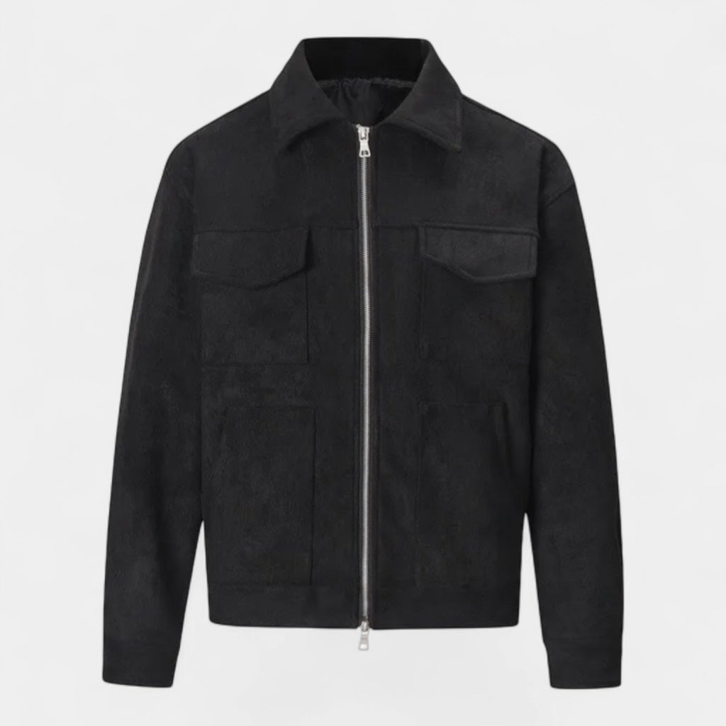 Faux Suede Bomber Jacket Double Zip Regular Fit for Men