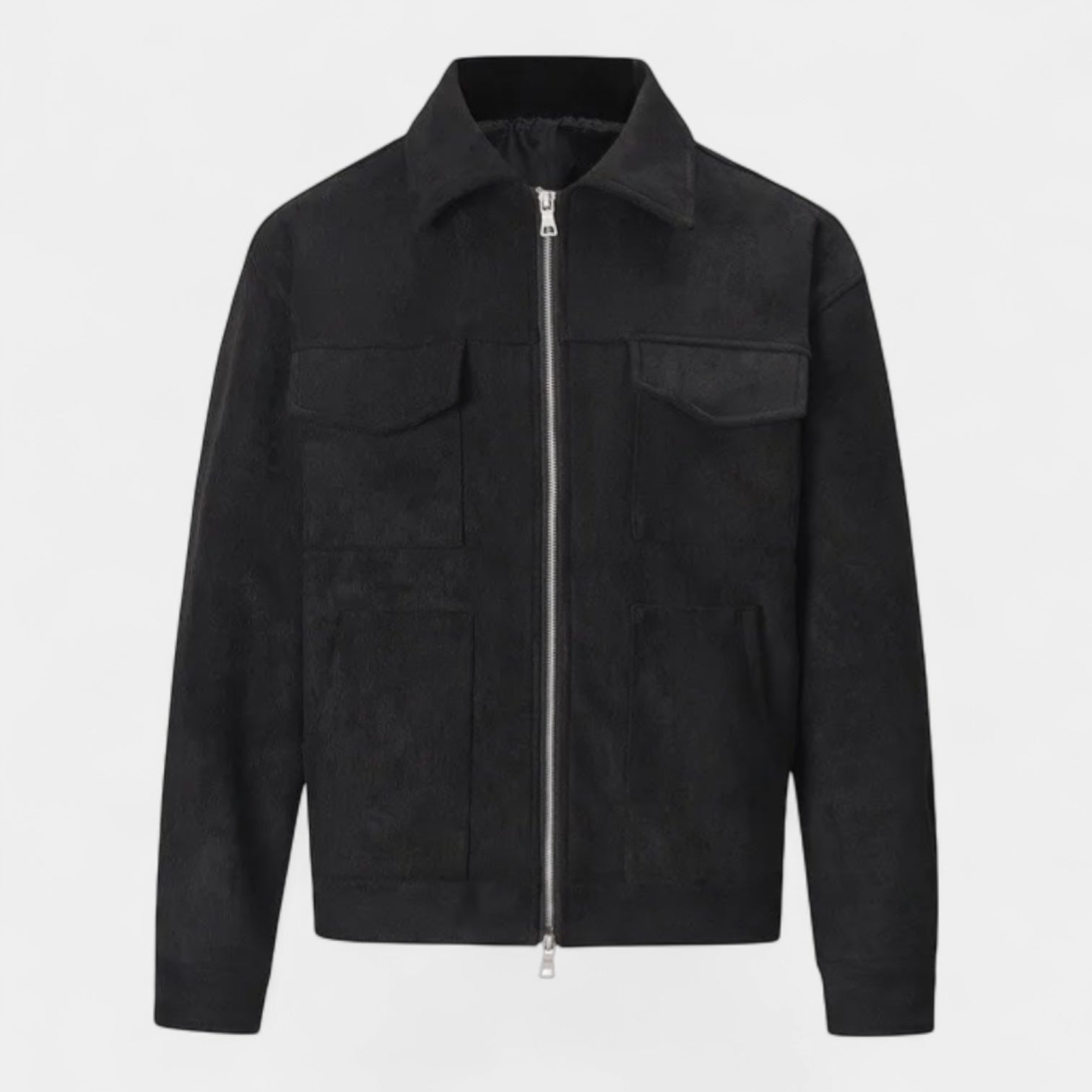 Faux Suede Bomber Jacket Double Zip Regular Fit for Men