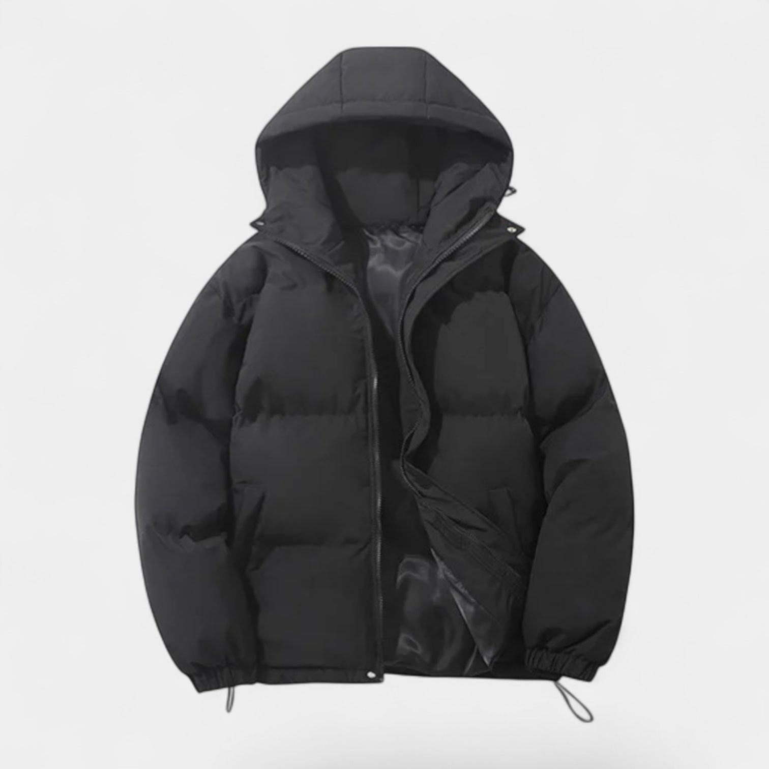 Hooded Puffer Jacket Zip-Up Snap Closure for Men