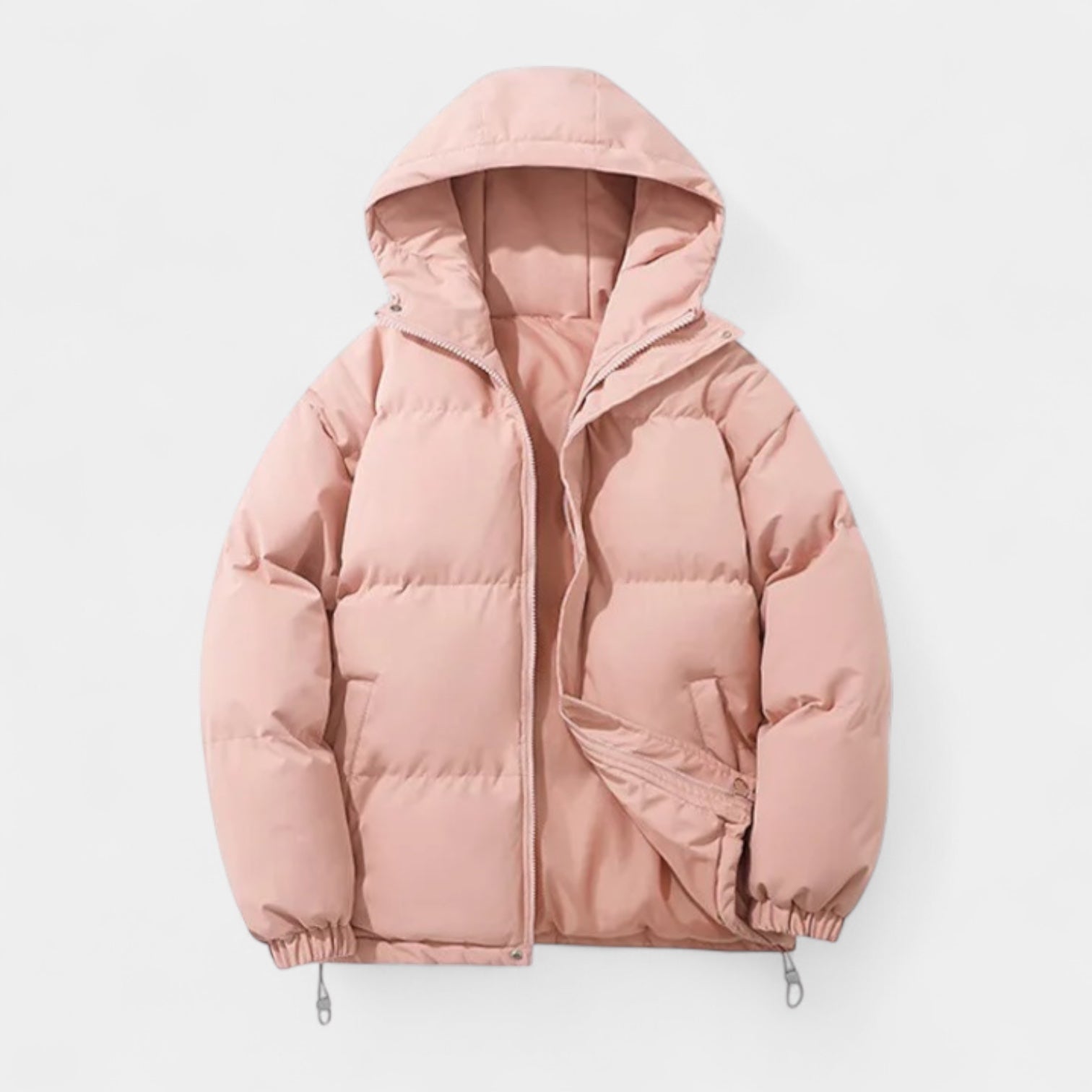 Hooded Puffer Jacket Zip-Up Snap Closure for Men