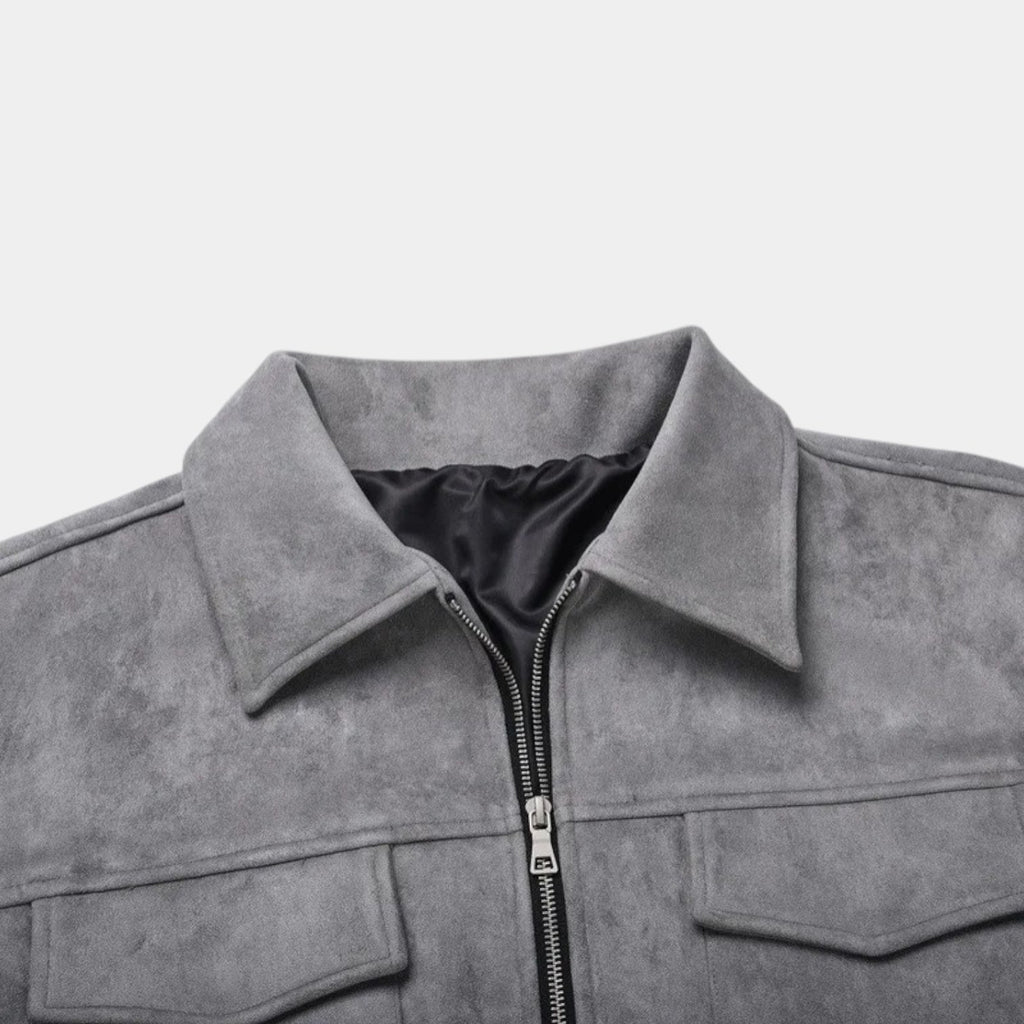 Faux Suede Bomber Jacket Double Zip Regular Fit for Men