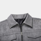 Faux Suede Bomber Jacket Double Zip Regular Fit for Men