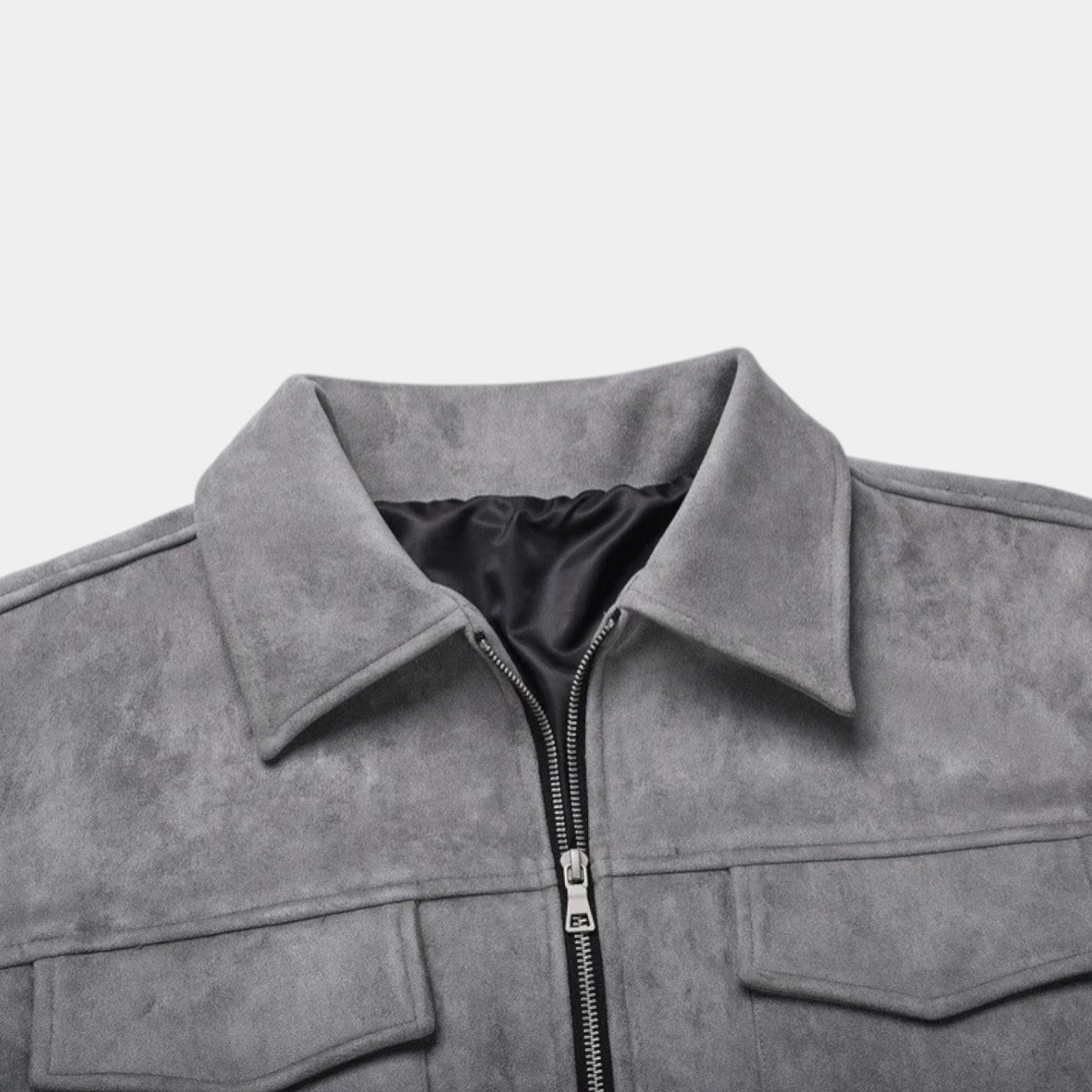 Faux Suede Bomber Jacket Double Zip Regular Fit for Men