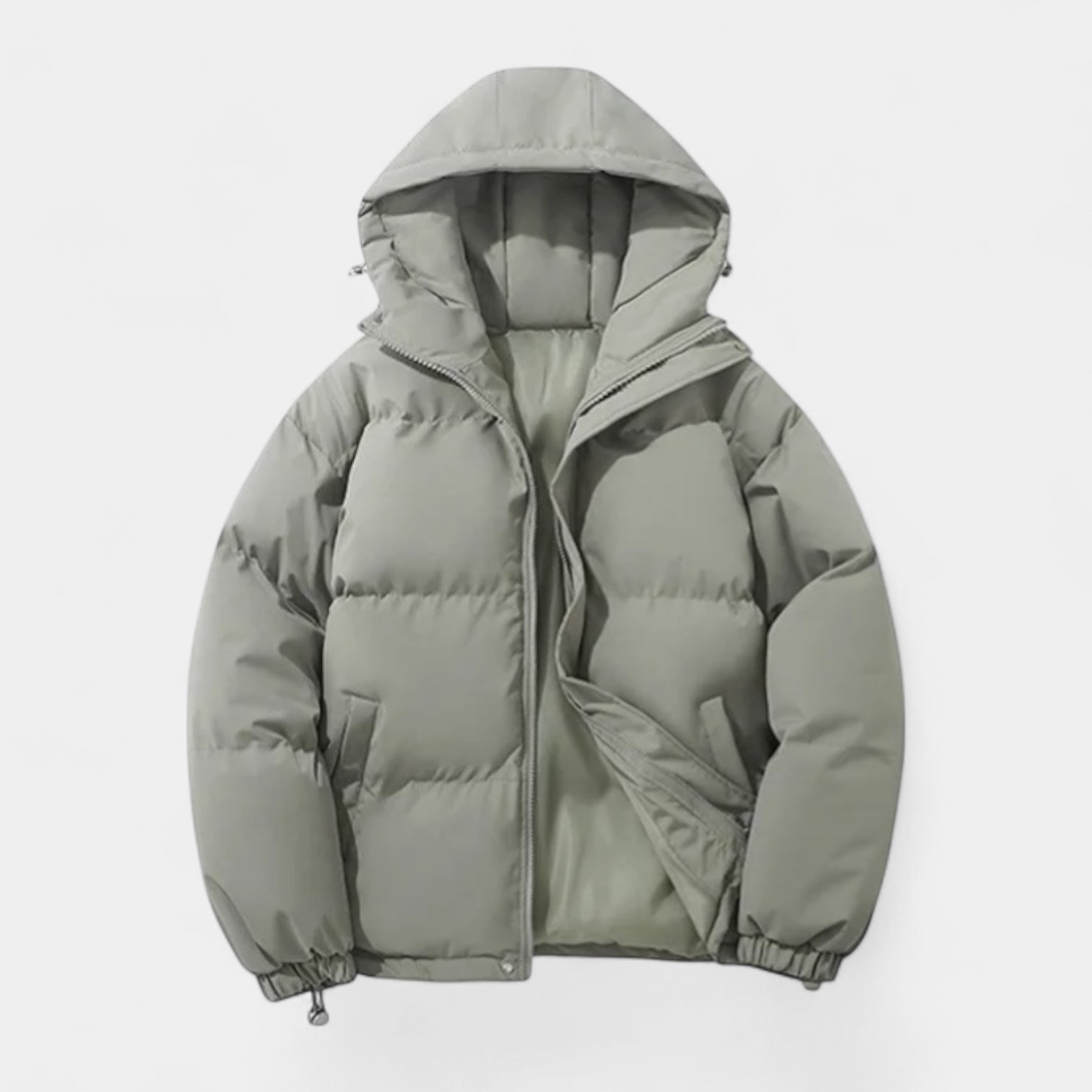 Hooded Puffer Jacket Zip-Up Snap Closure for Men