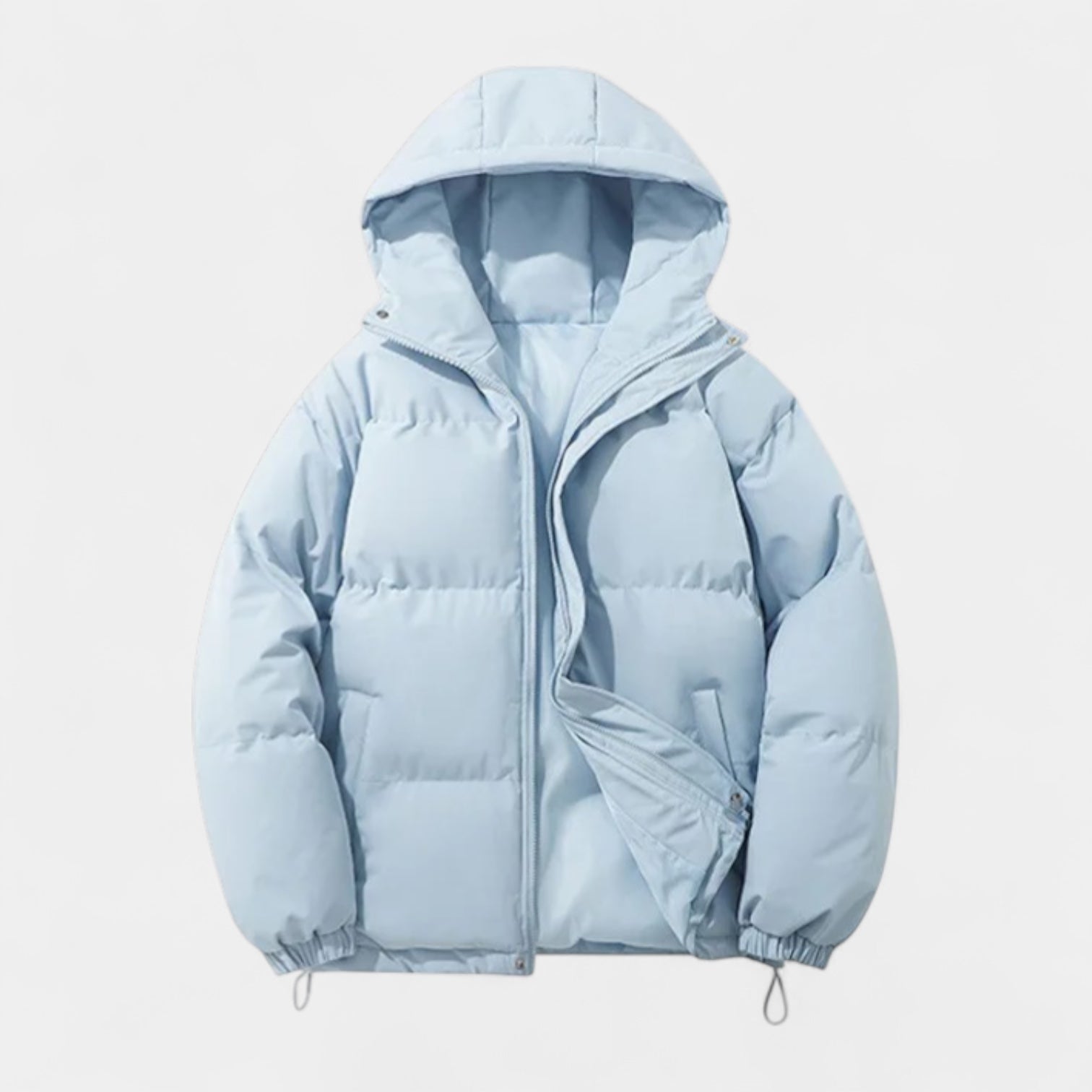 Hooded Puffer Jacket Zip-Up Snap Closure for Men