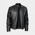 Faux Leather Biker Jacket Stand Collar Zip for Men