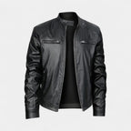 Faux Leather Biker Jacket Stand Collar Zip for Men