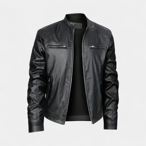 Faux Leather Biker Jacket Stand Collar Zip for Men