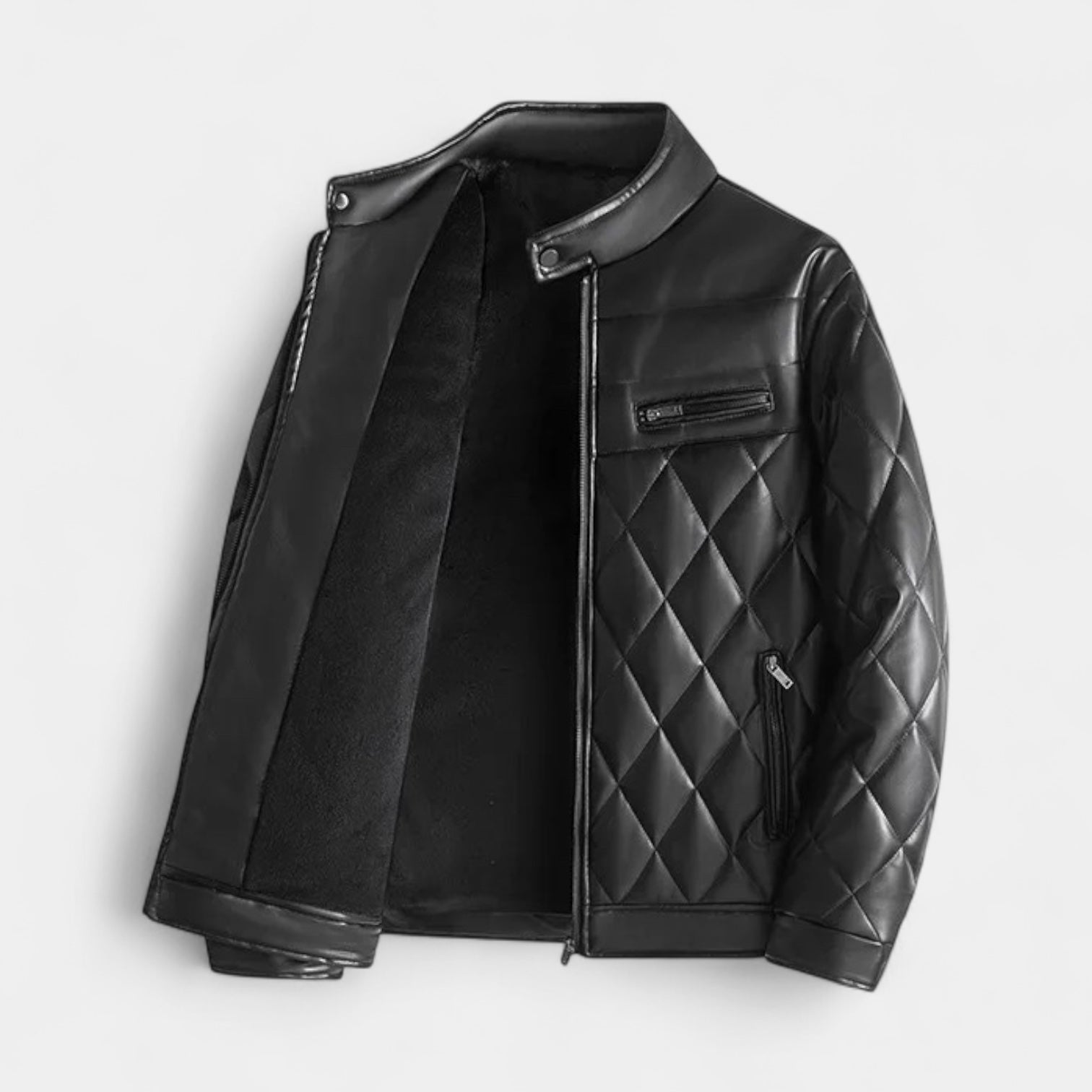 Quilted Faux Leather Biker Jacket Zip-Up for Men
