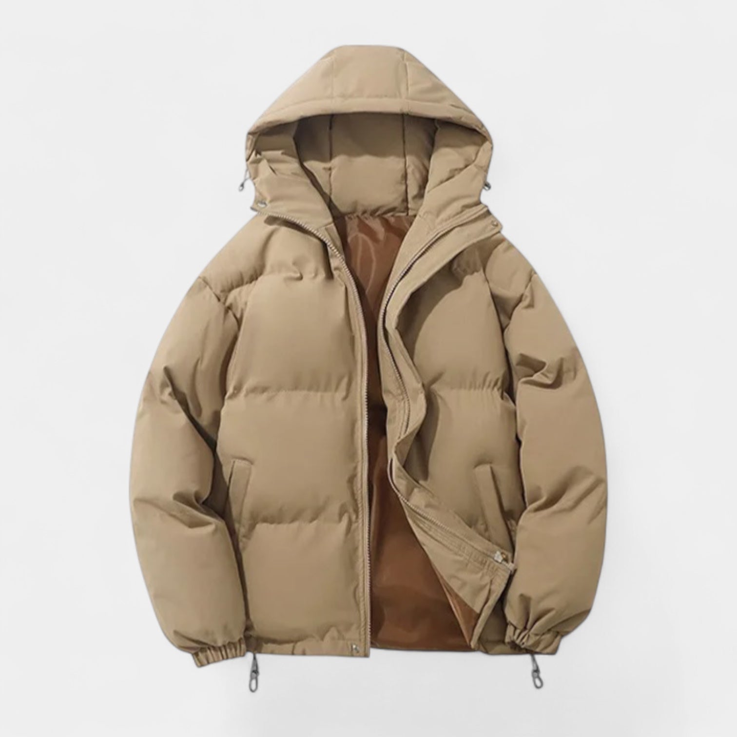 Hooded Puffer Jacket Zip-Up Snap Closure for Men