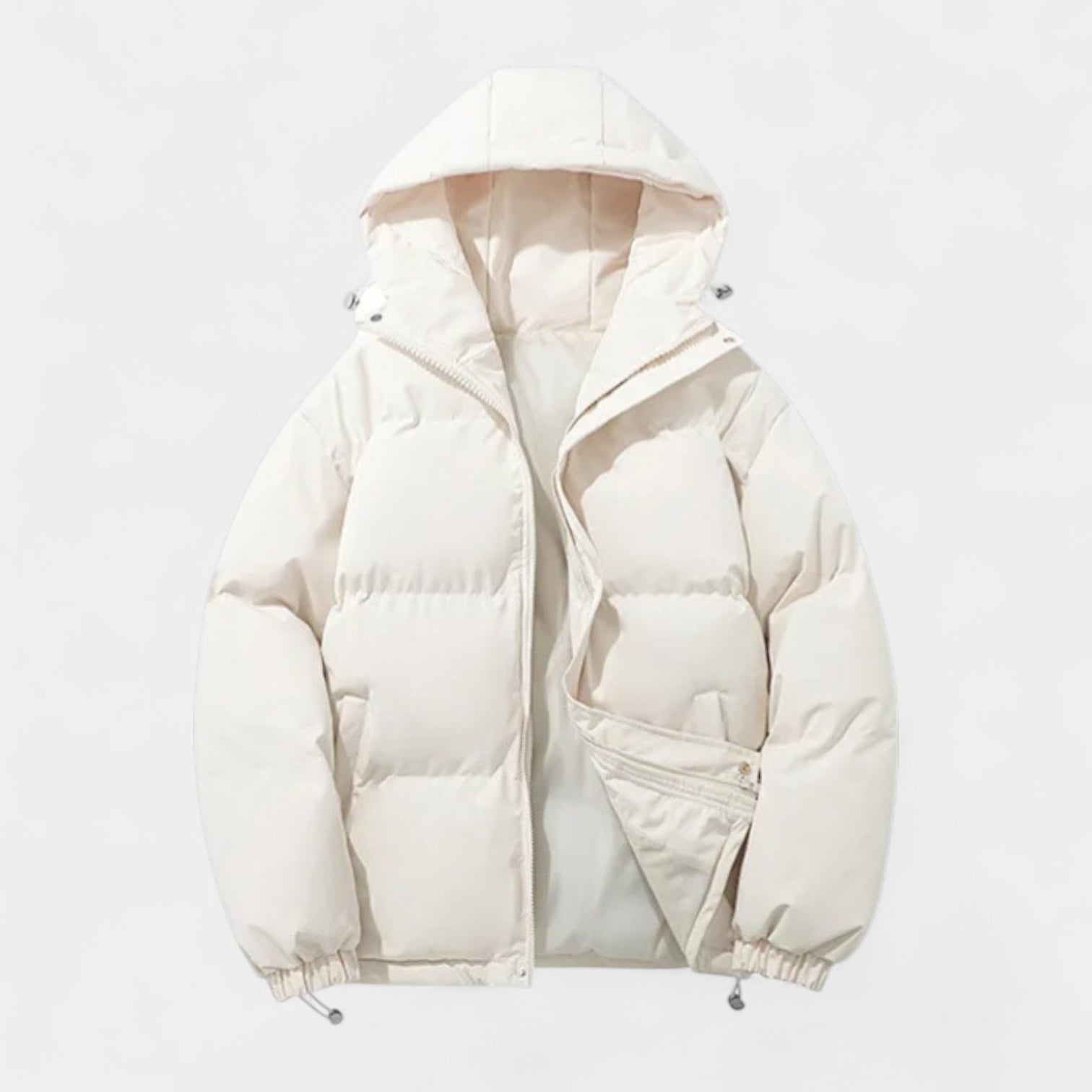 Hooded Puffer Jacket Zip-Up Snap Closure for Men