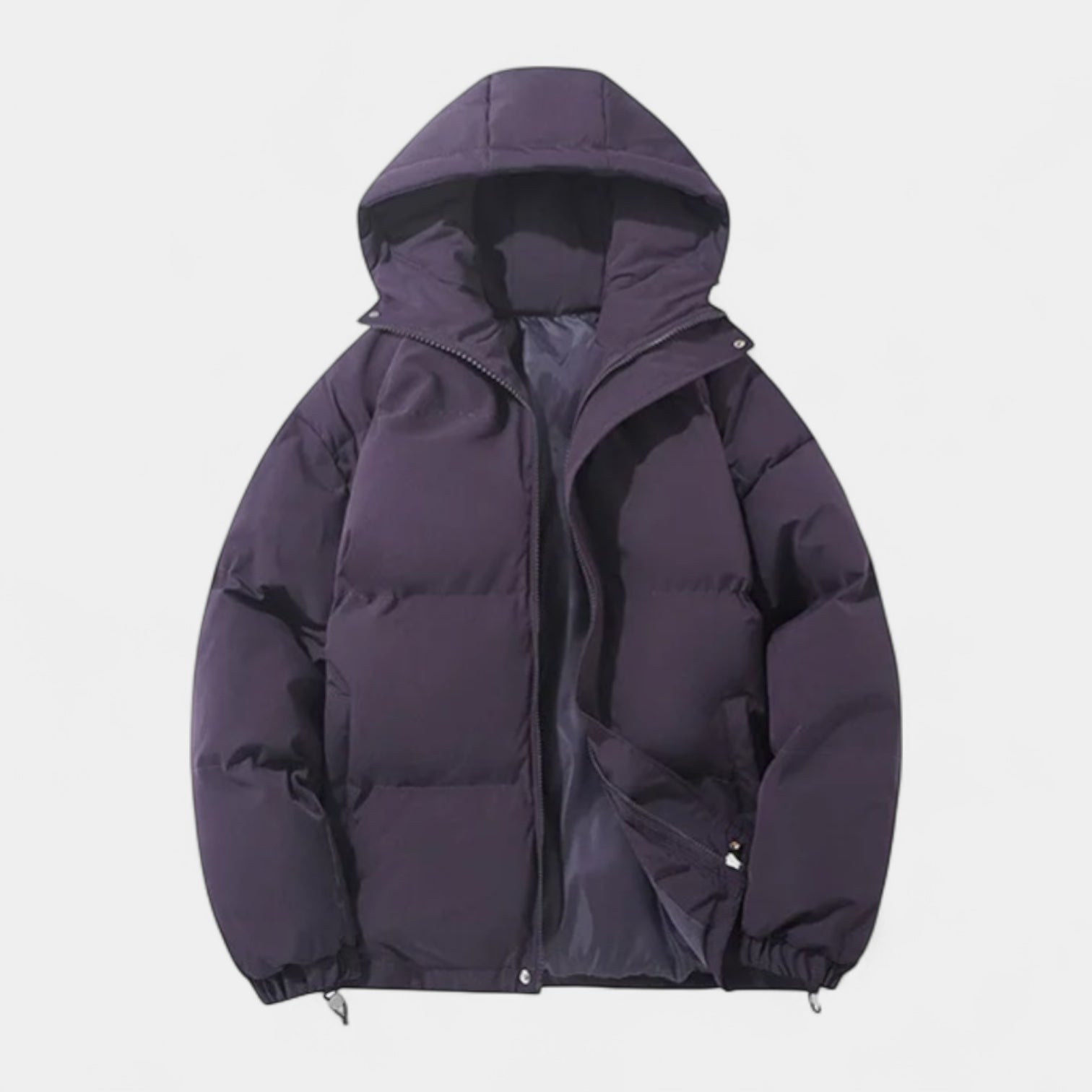 Hooded Puffer Jacket Zip-Up Snap Closure for Men