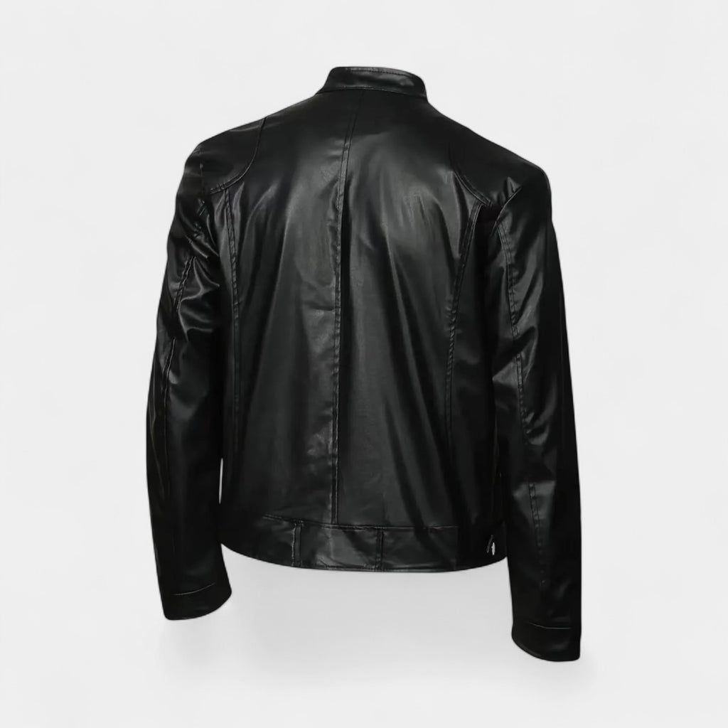 Faux Leather Biker Jacket Stand Collar Zip for Men