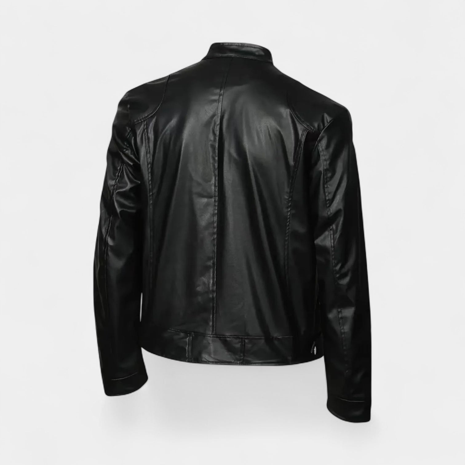 Faux Leather Biker Jacket Stand Collar Zip for Men