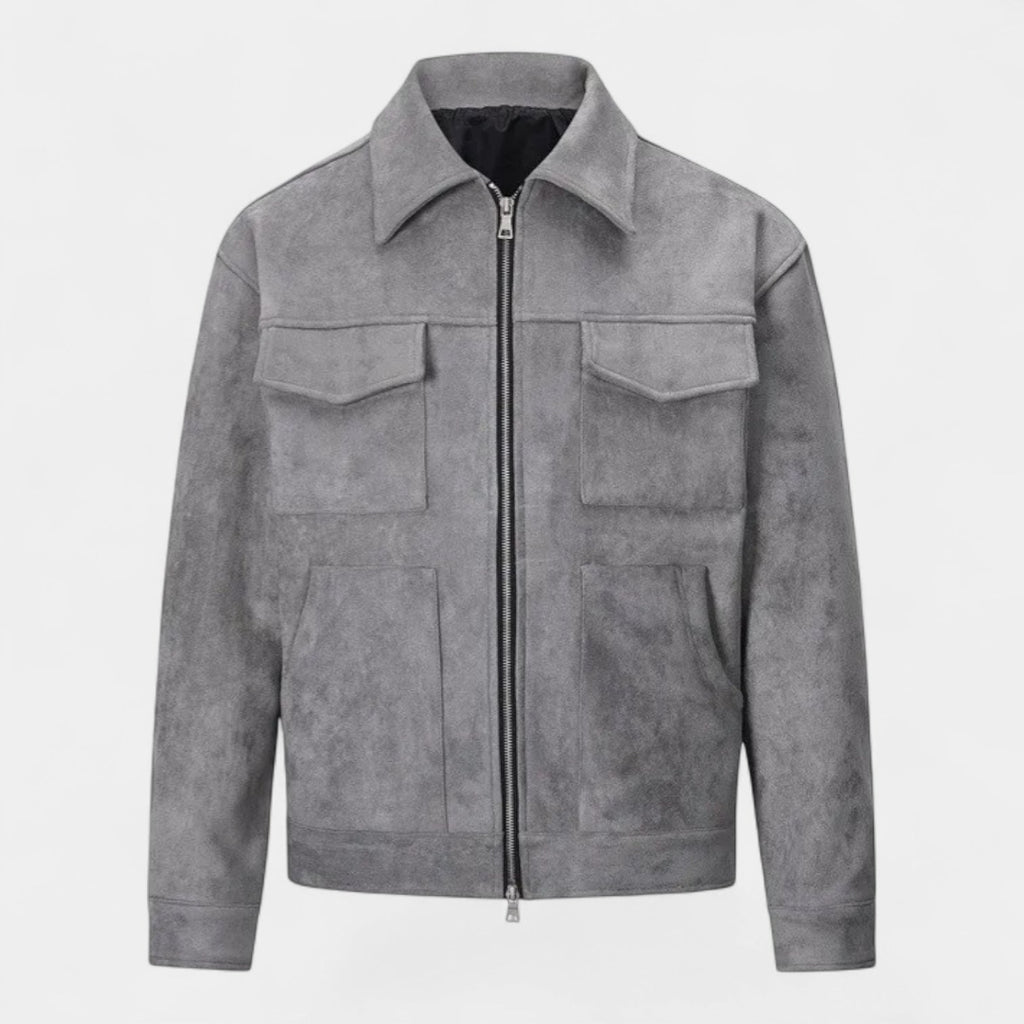 Faux Suede Bomber Jacket Double Zip Regular Fit for Men