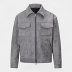 Faux Suede Bomber Jacket Double Zip Regular Fit for Men