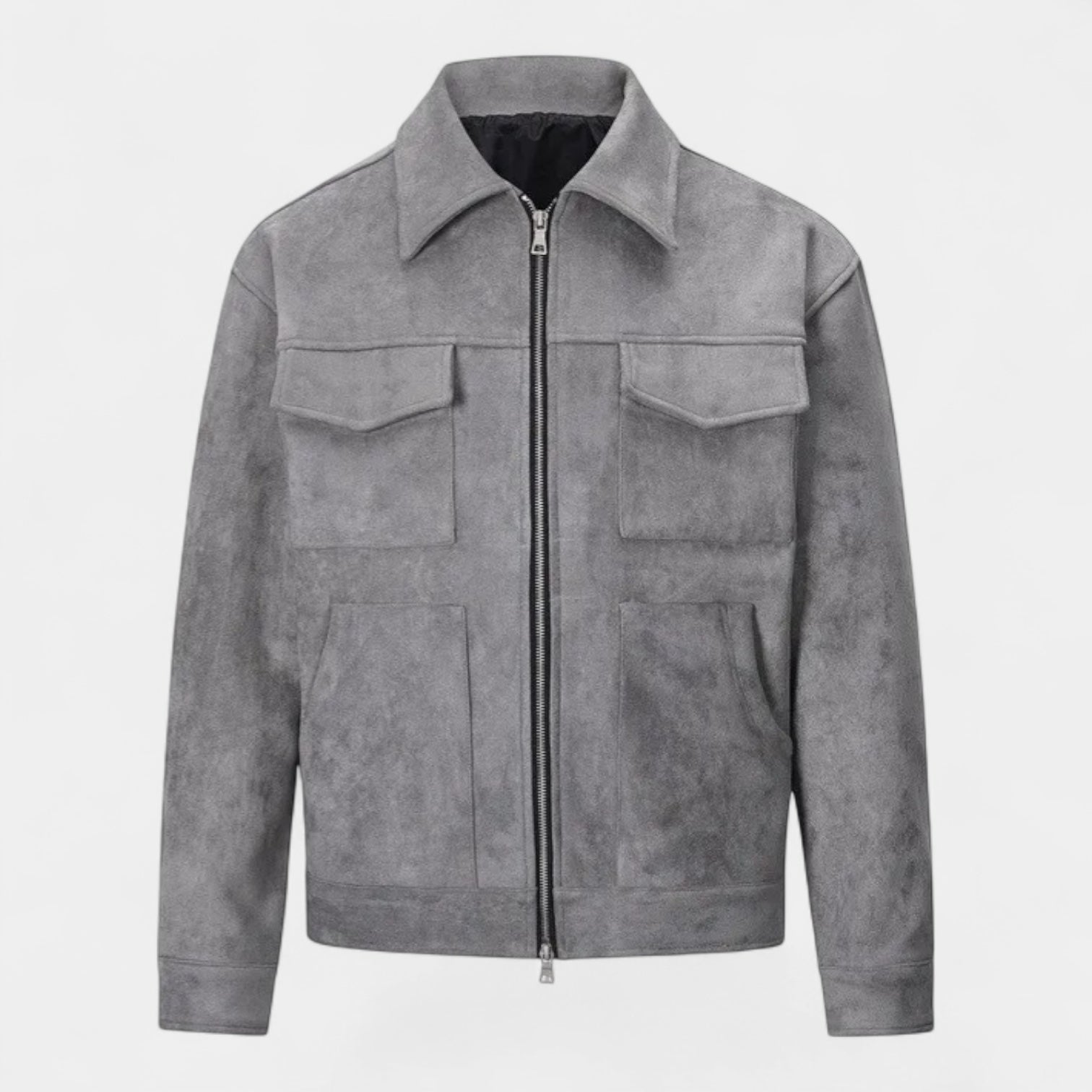 Faux Suede Bomber Jacket Double Zip Regular Fit for Men