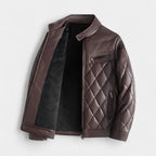 Quilted Faux Leather Biker Jacket Zip-Up for Men
