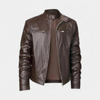 Faux Leather Biker Jacket Stand Collar Zip for Men