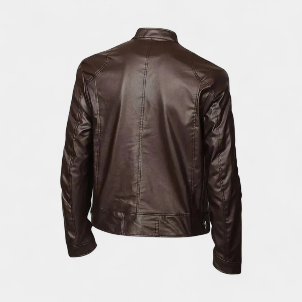 Faux Leather Biker Jacket Stand Collar Zip for Men