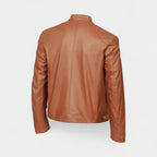 Faux Leather Biker Jacket Stand Collar Zip for Men