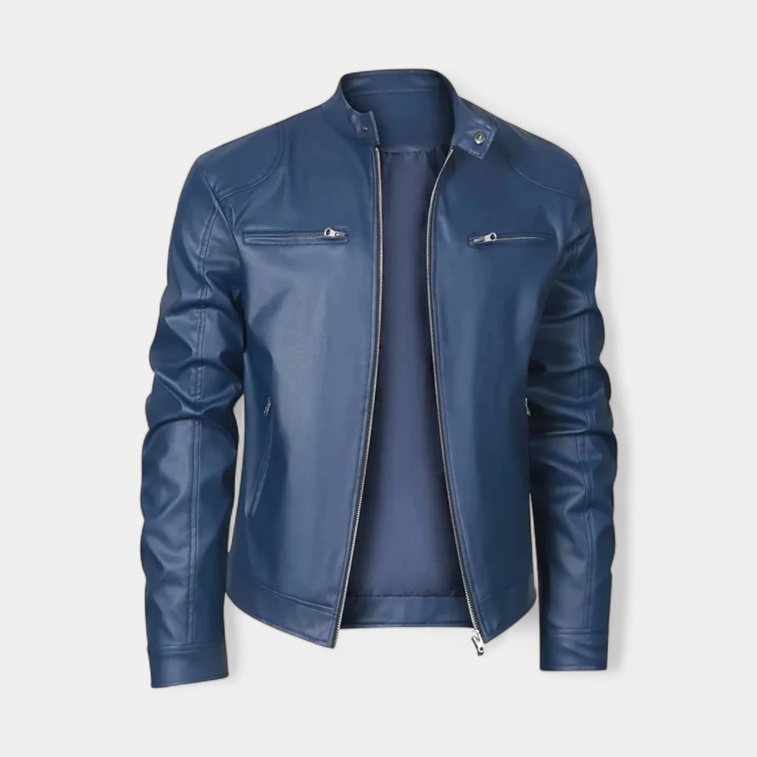 Faux Leather Biker Jacket Stand Collar Zip for Men