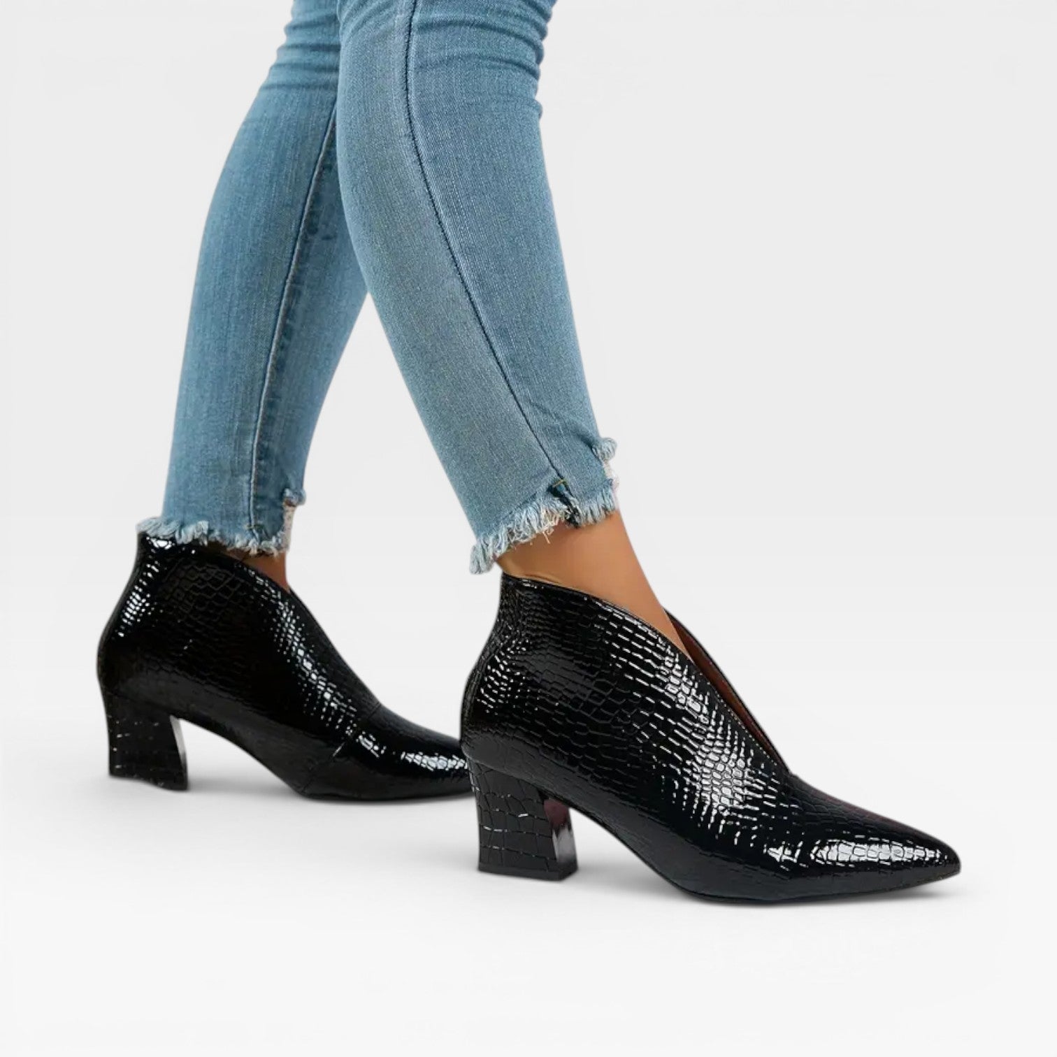 Women's Pointed-Toe Croc-Effect Ankle Boots