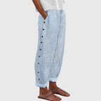 Women's Striped Trousers with Button Detail