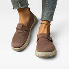 Women's Knit Slip-On Sneakers with Buckle Strap