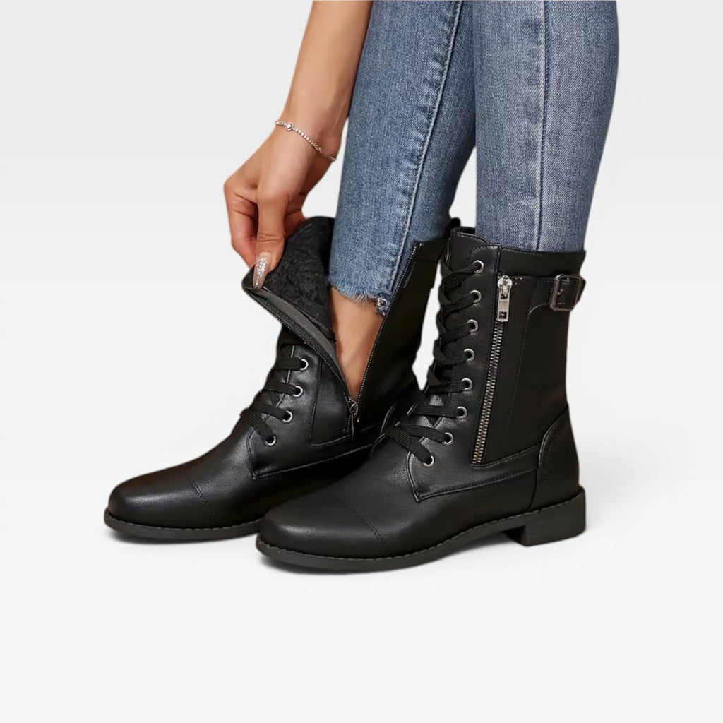 Women's Leather Lace-Up Mid-Calf Boots