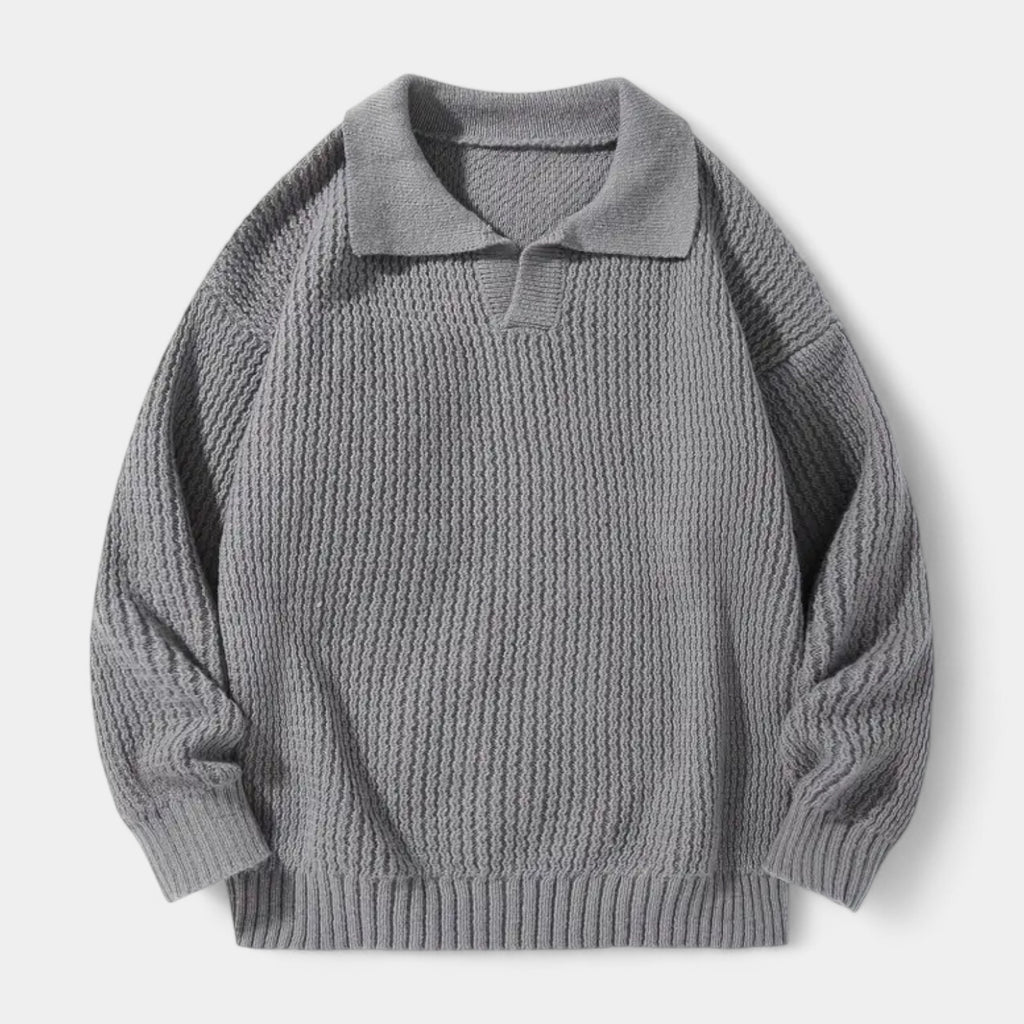 Textured Knit Polo Sweater Relaxed Fit for Men