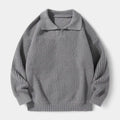 Textured Knit Polo Sweater Relaxed Fit for Men