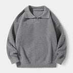 Textured Knit Polo Sweater Relaxed Fit for Men