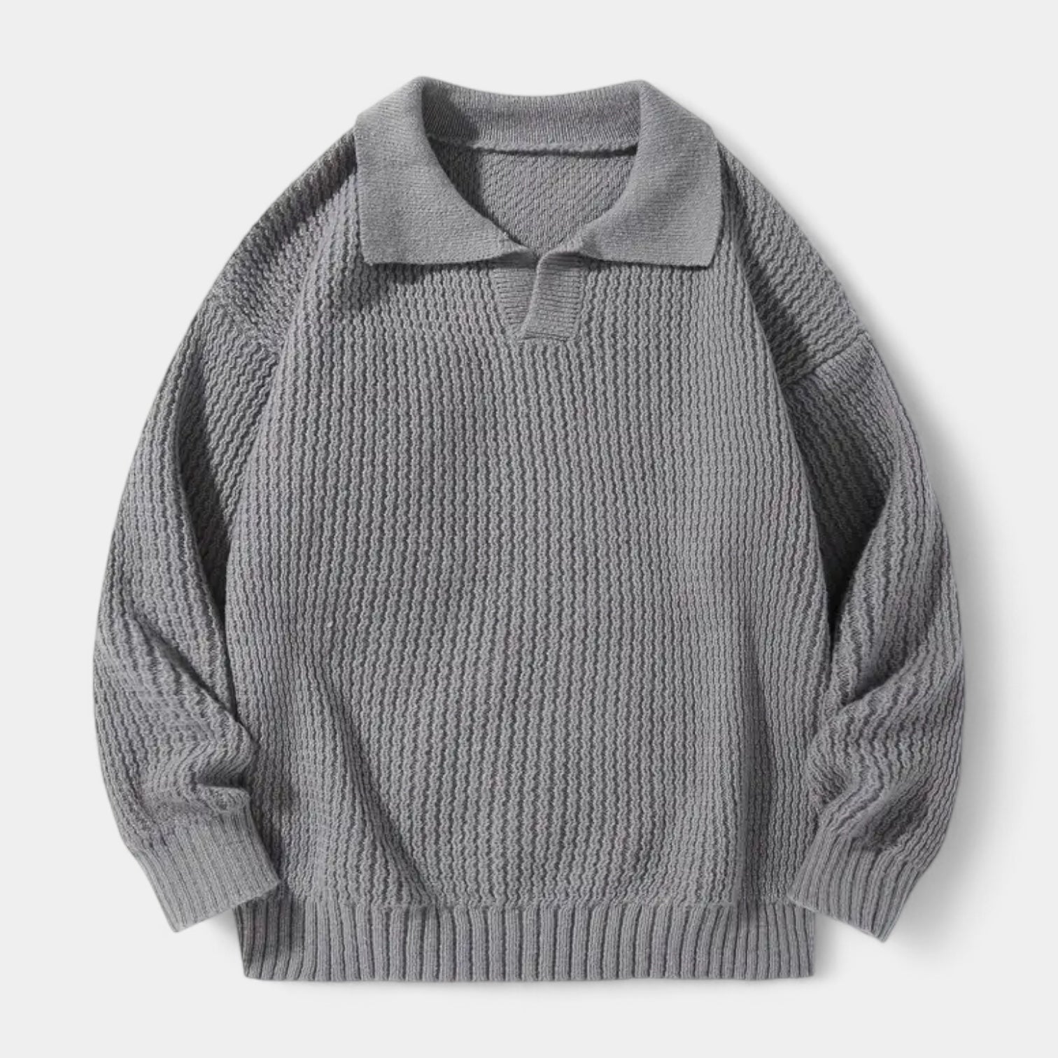 Textured Knit Polo Sweater Relaxed Fit for Men