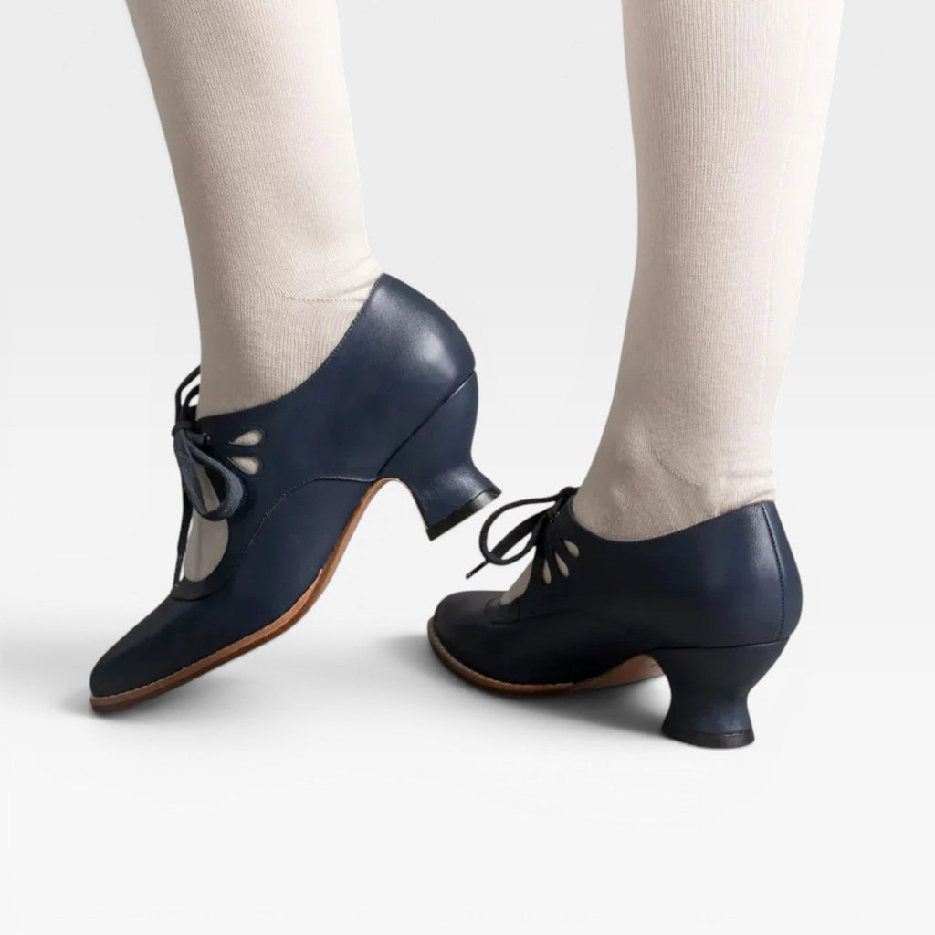 Women's Leather Lace-Up Low Heel Pumps