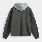 Zip-Up Knit Cardigan Hoodie Ribbed Relaxed Fit for Men