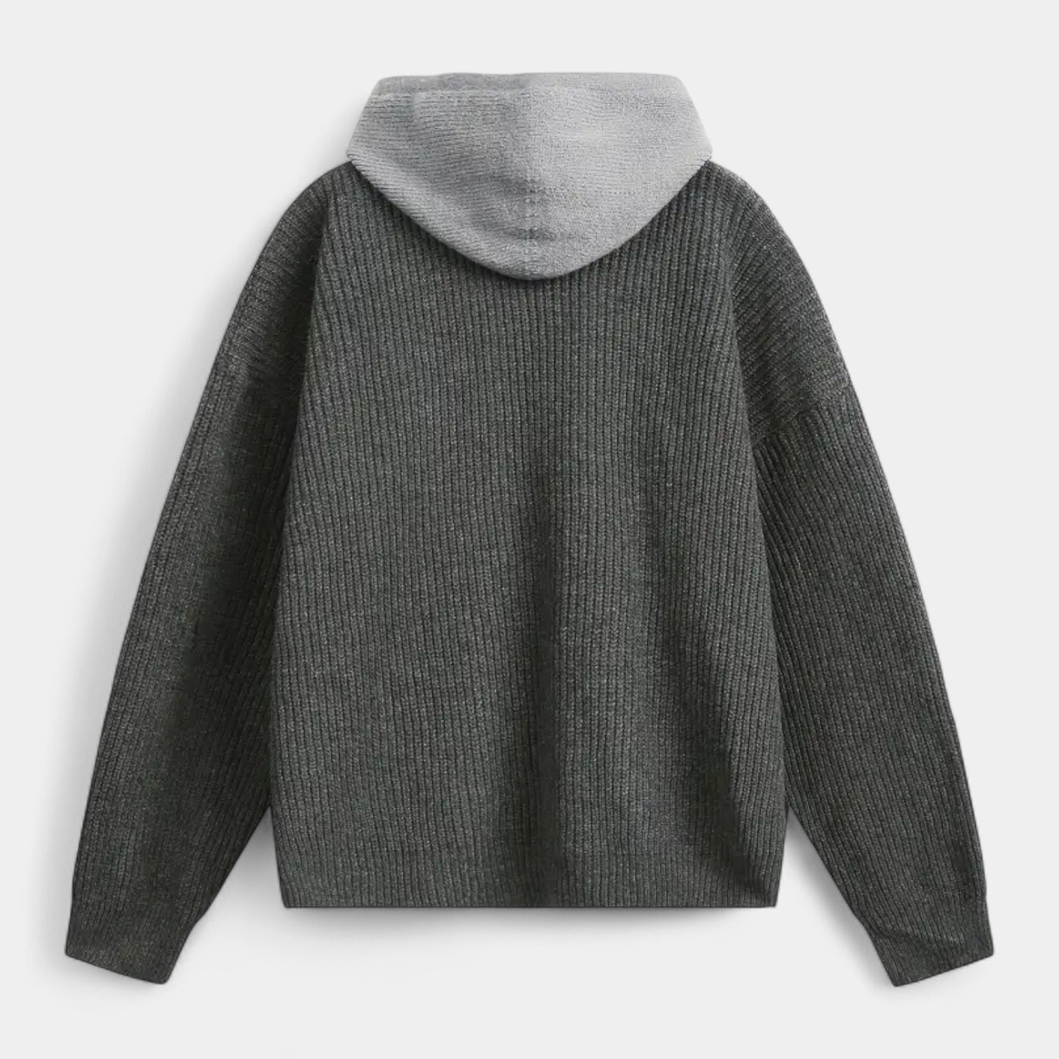 Zip-Up Knit Cardigan Hoodie Ribbed Relaxed Fit for Men