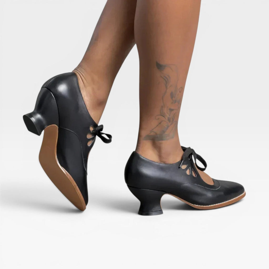 Women's Leather Lace-Up Low Heel Pumps