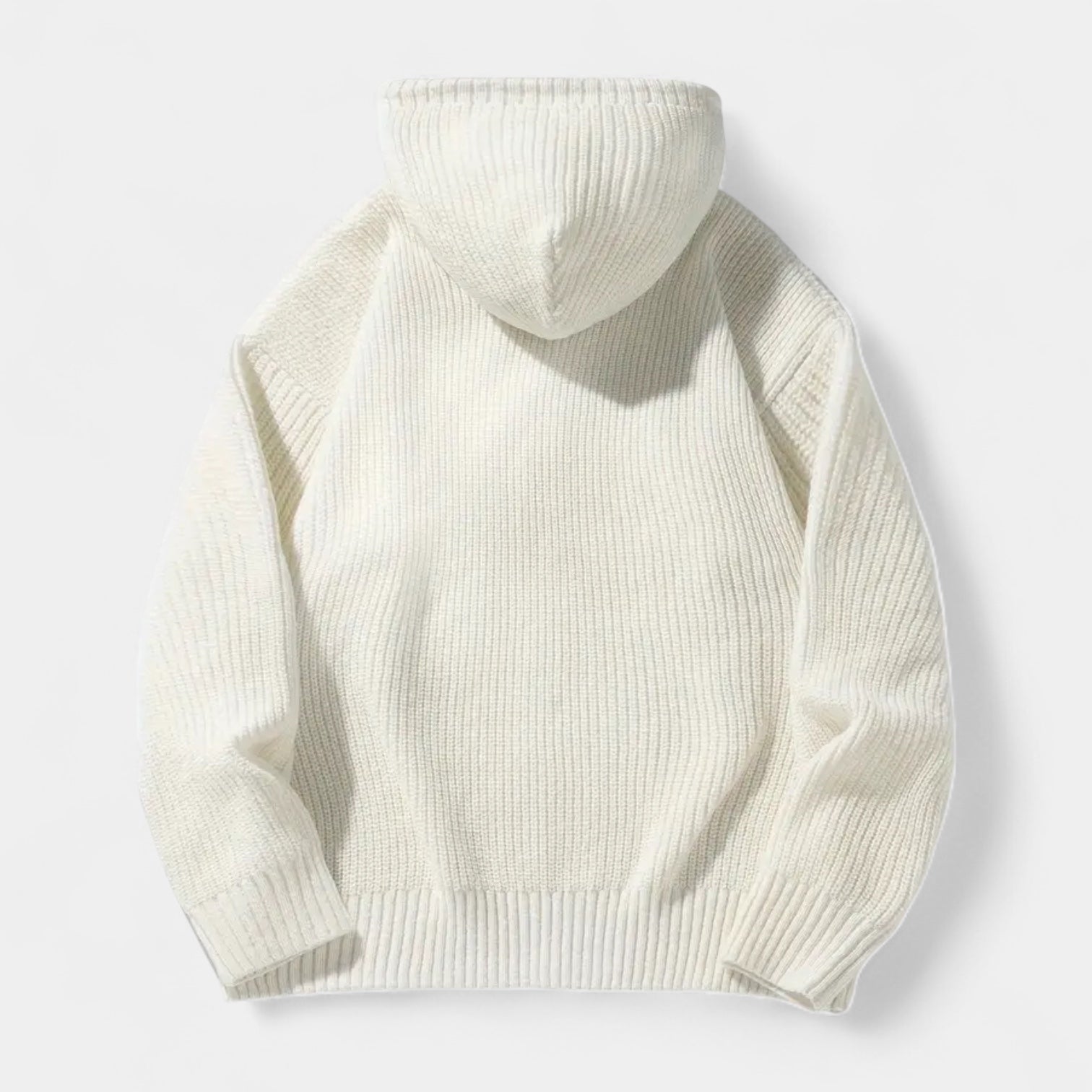 Ribbed Knit Hoodie Relaxed Fit Drawstring for Men