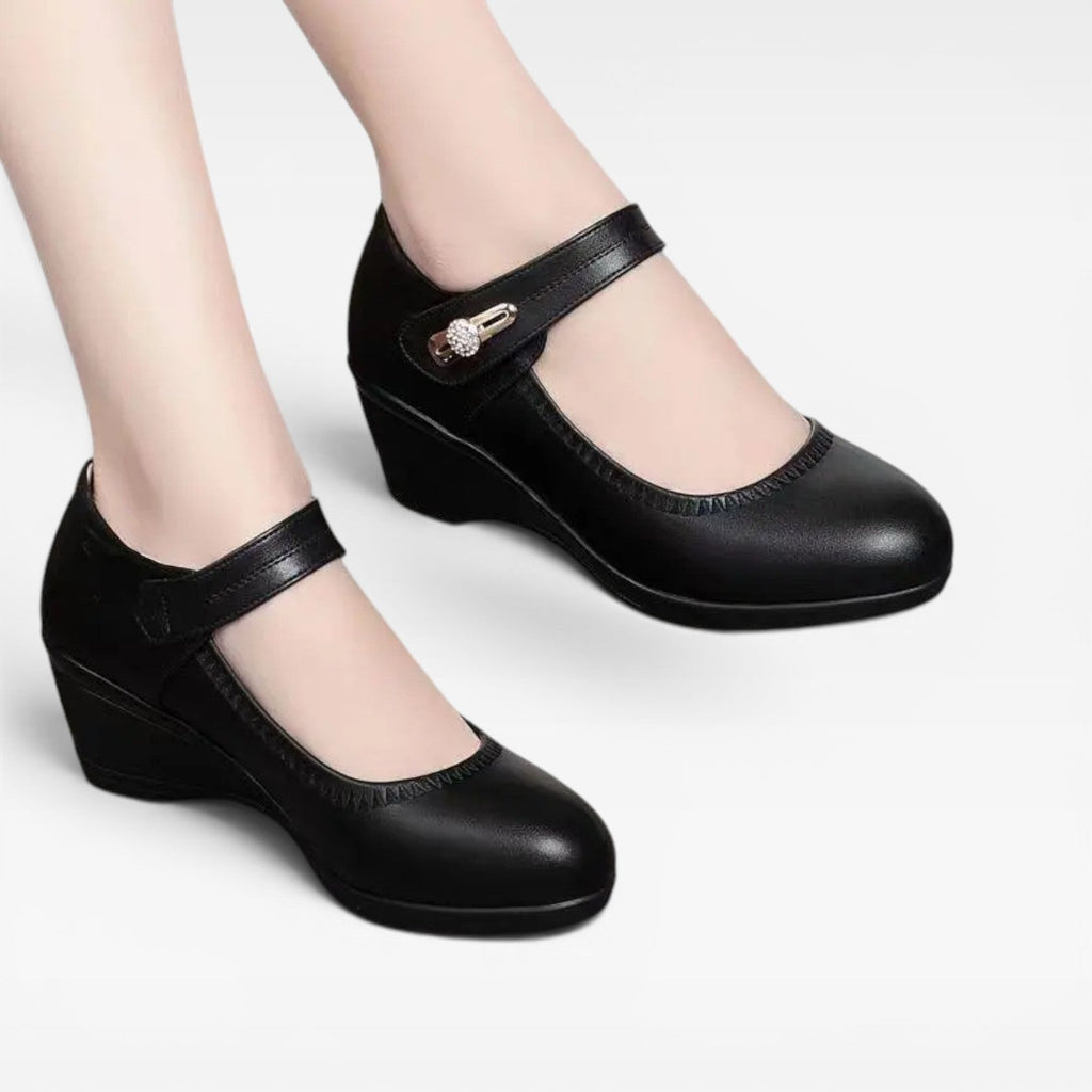 Women's Leather Mary Jane Mid-Heel Pumps