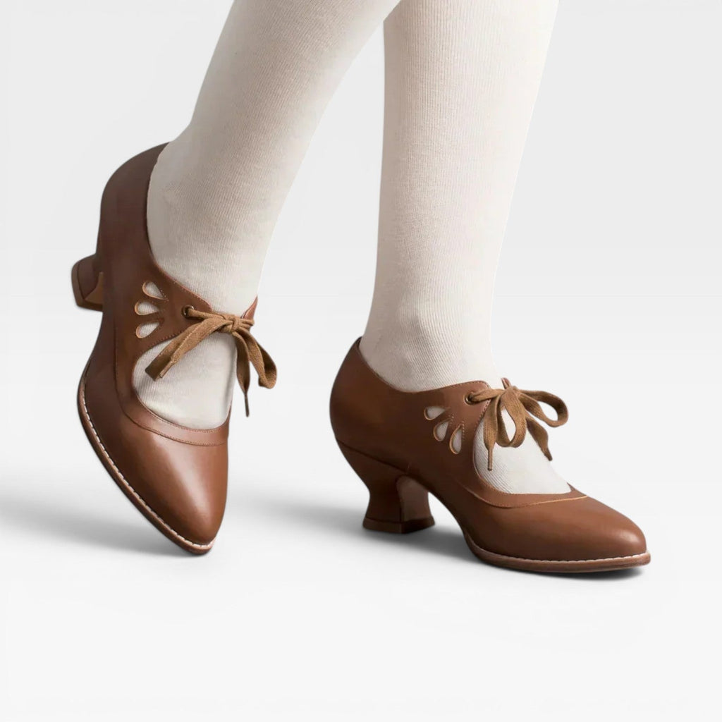 Women's Leather Lace-Up Low Heel Pumps