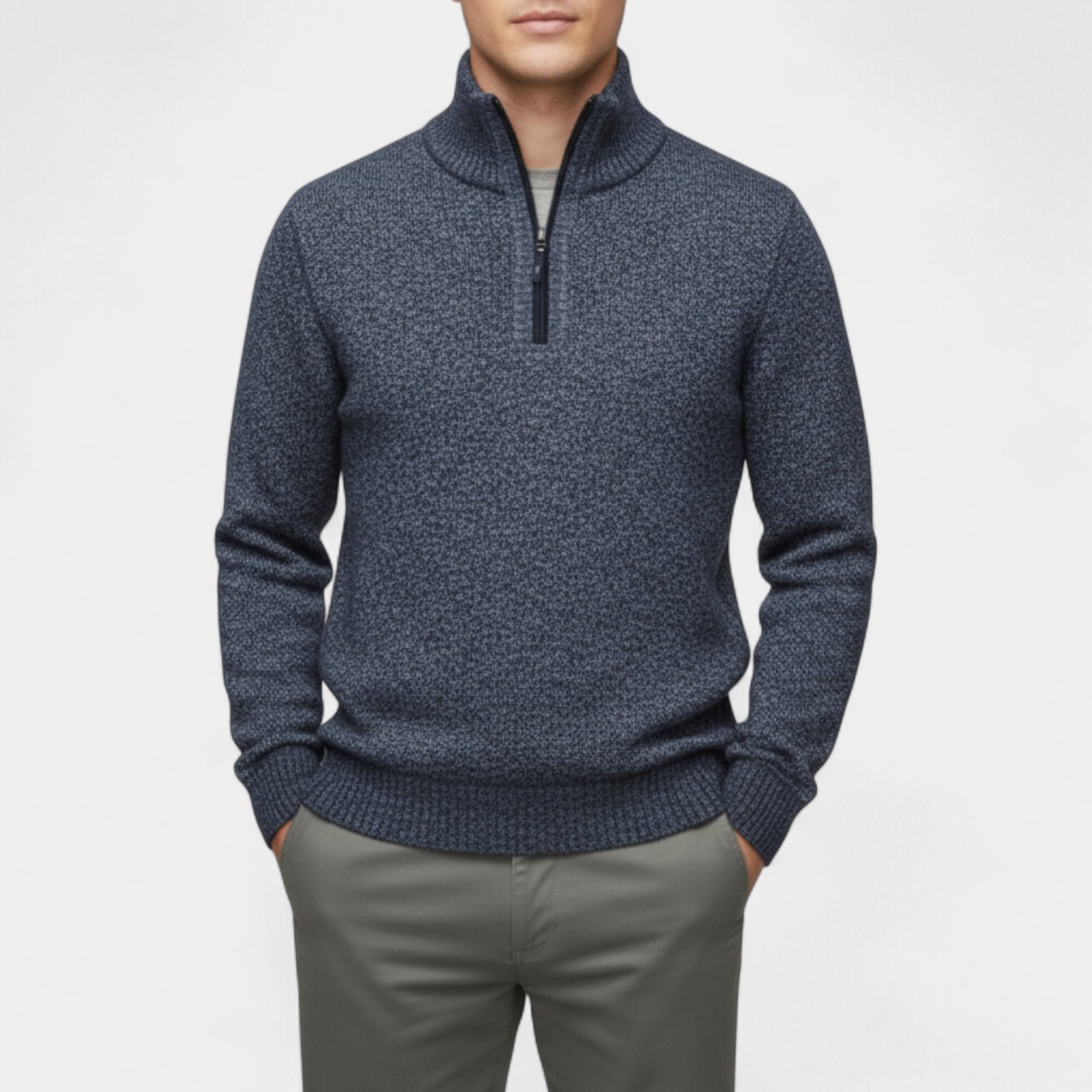 Fleece Lined Half-Zip Pullover Sweater Regular Fit for Men