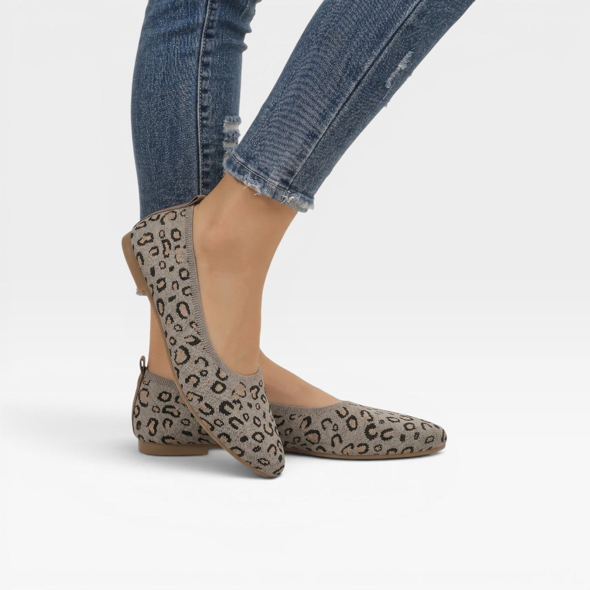 Women's Leopard-Print Knit Ballet Flats