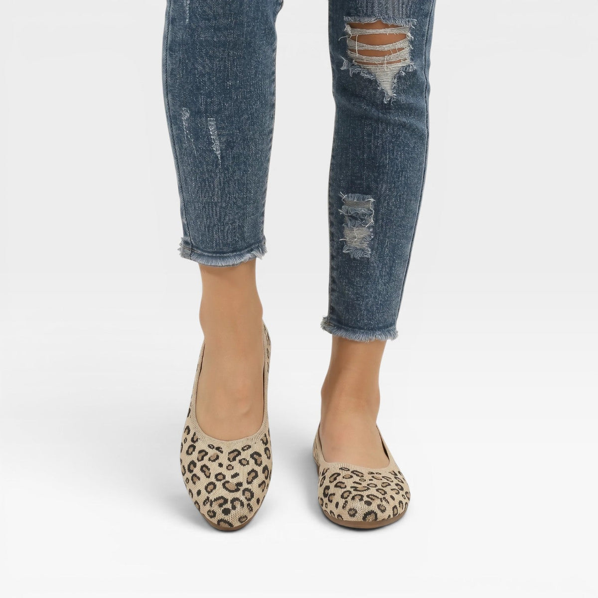 Women's Leopard-Print Knit Ballet Flats