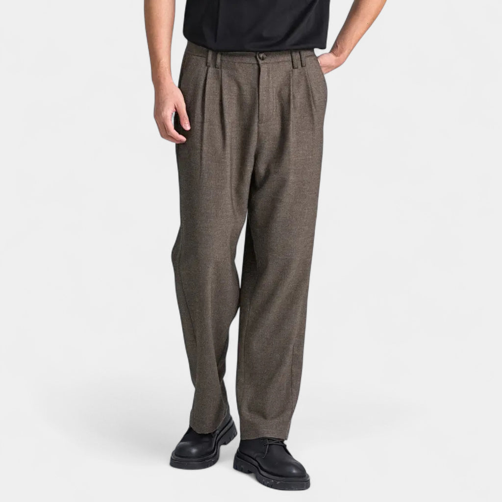 Wool-Blend Pleated Trousers Relaxed Straight Fit for Men
