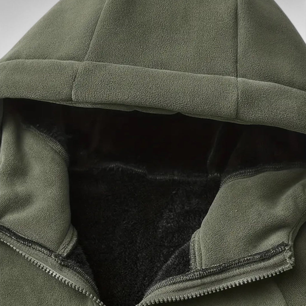 Fleece Full-Zip Hoodie Plush Lined Relaxed Fit for Men