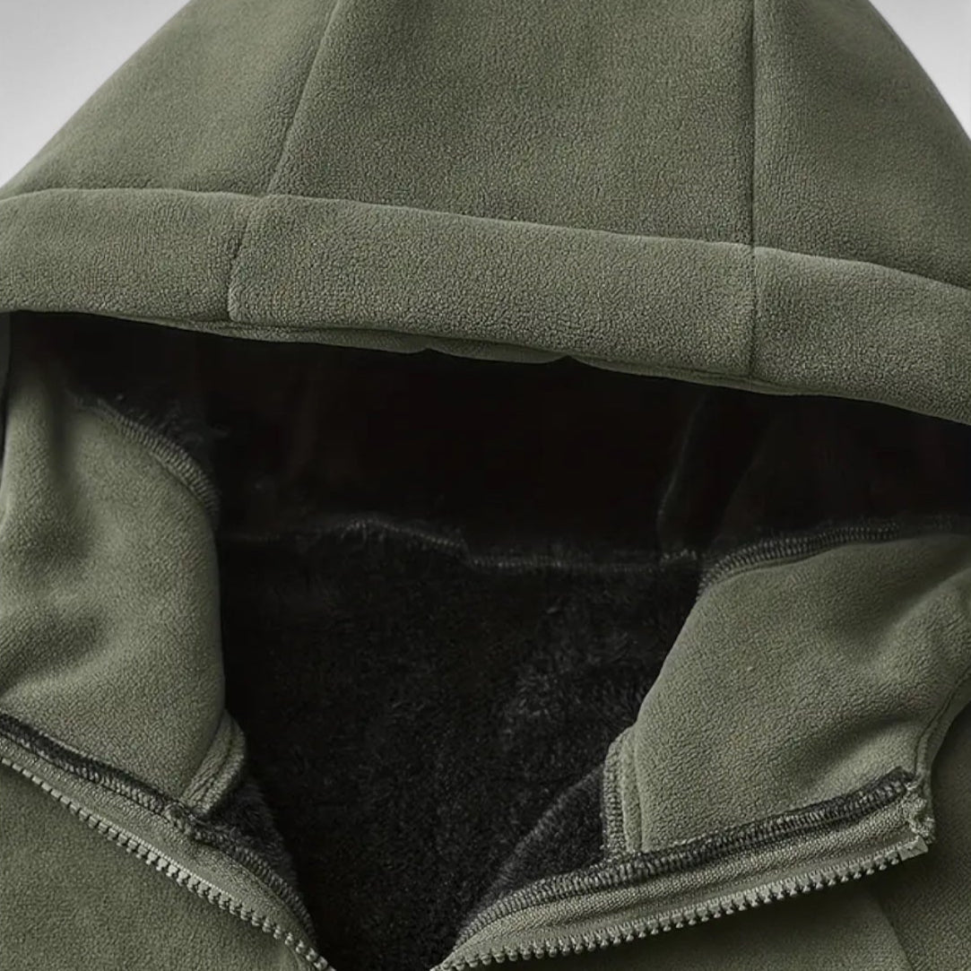 Fleece Full-Zip Hoodie Plush Lined Relaxed Fit for Men