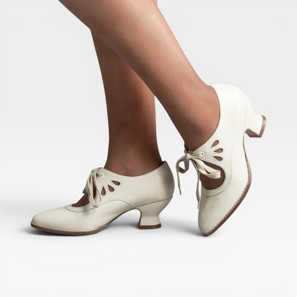 Women's Leather Lace-Up Low Heel Pumps