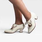 Women's Leather Lace-Up Low Heel Pumps